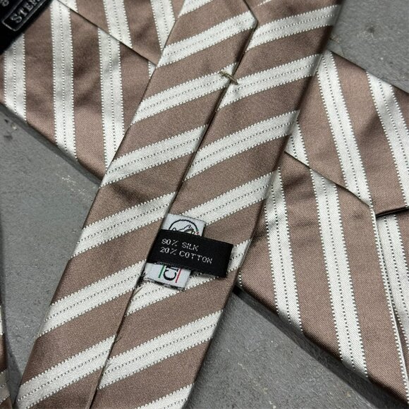 Stefano Ricci Tie "Luxury Collection" Striped Silk Made in Italy Satin Gold 4" - Picture 8 of 11
